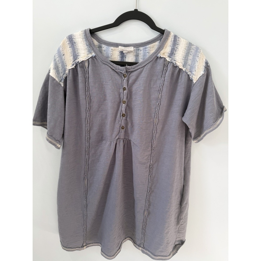 Blue Haven Linen Cotton Boho Tunic Top Small Distressed Cottagecore Lagenlook